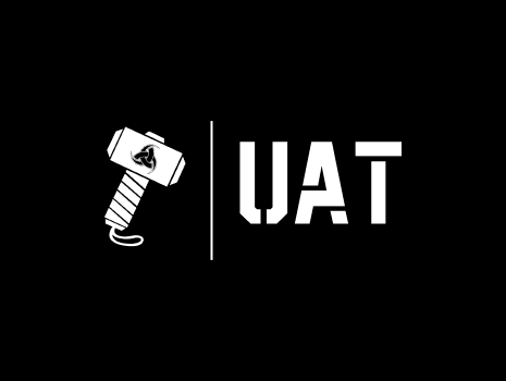 UAT logo in all white on black background