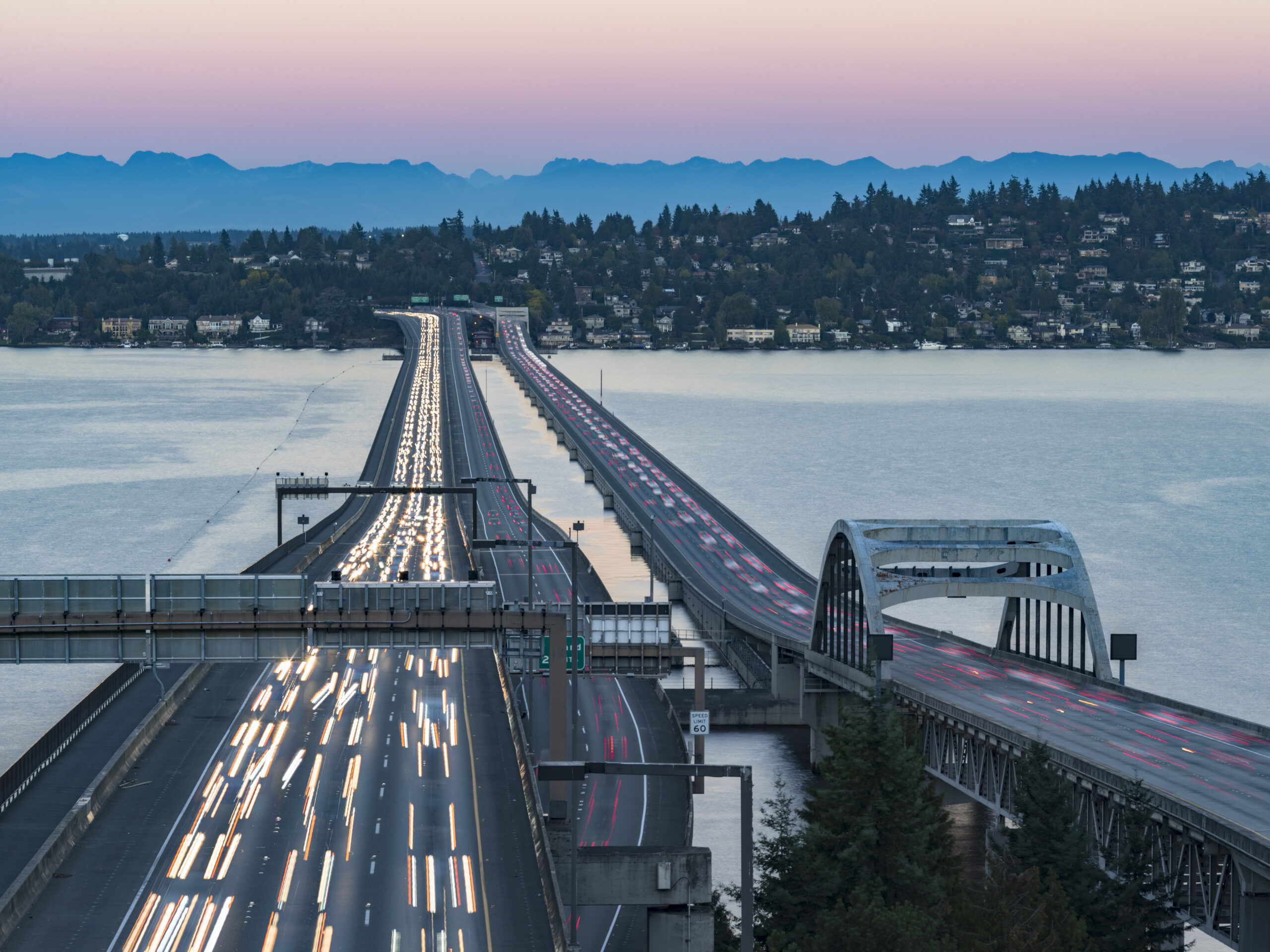 floating bridges across Lake Washington in Seattle