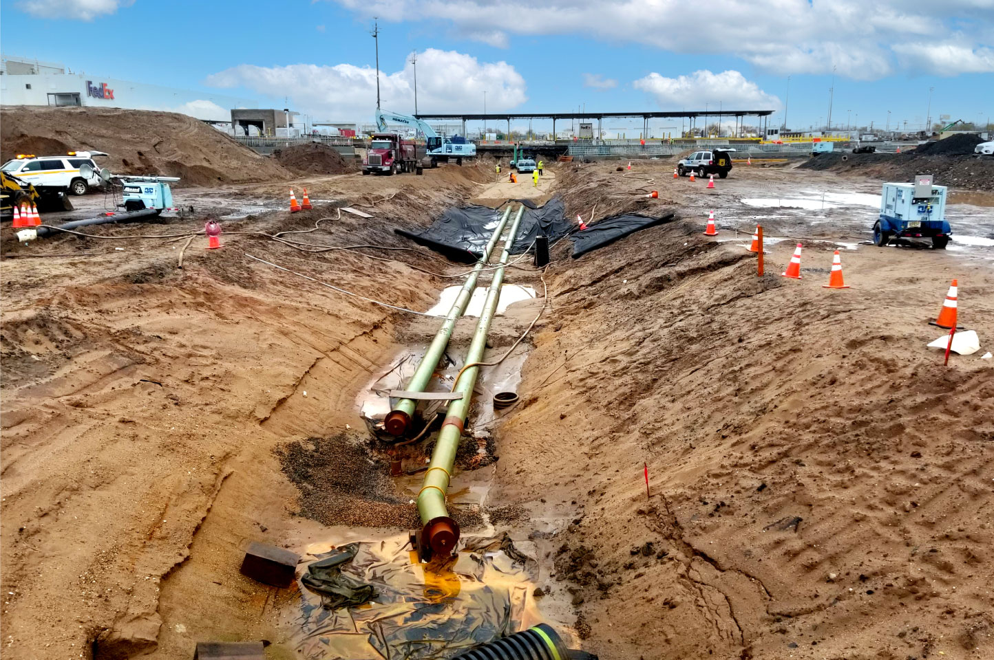 Impressed current cathodic protection construction, installation, testing and commissioning for two parallel jet fuel pipelines and a ductile iron pipe water line at Newark Airport, New Jersey.