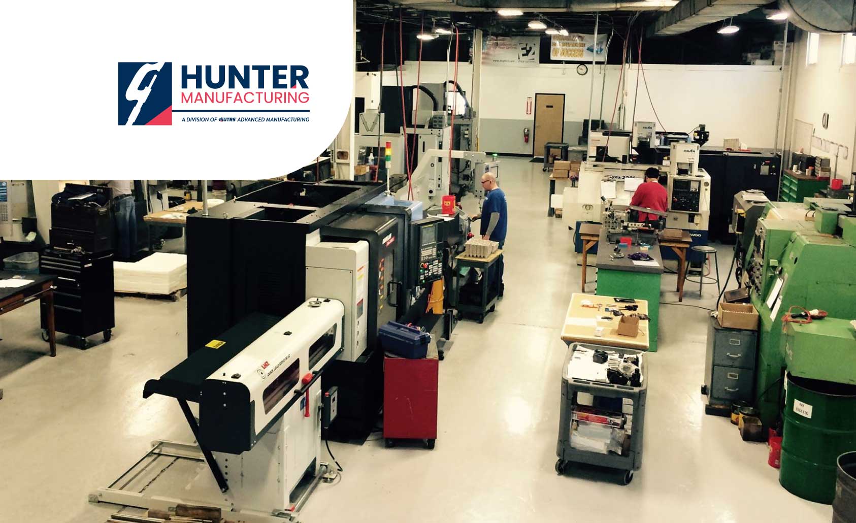 Hunter Manufacturing workshop area with various turning and milling machines.