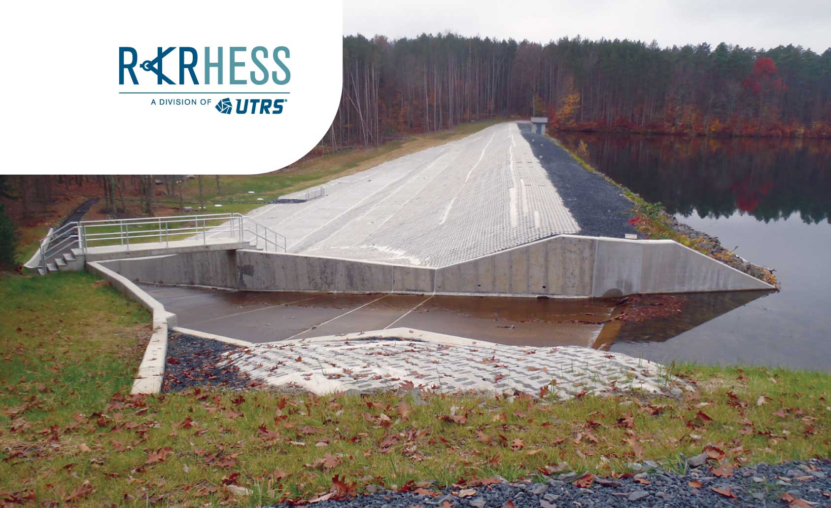 East Stroudsburg Dam after remediation. RKR Hess logo appears in top left corner of image.