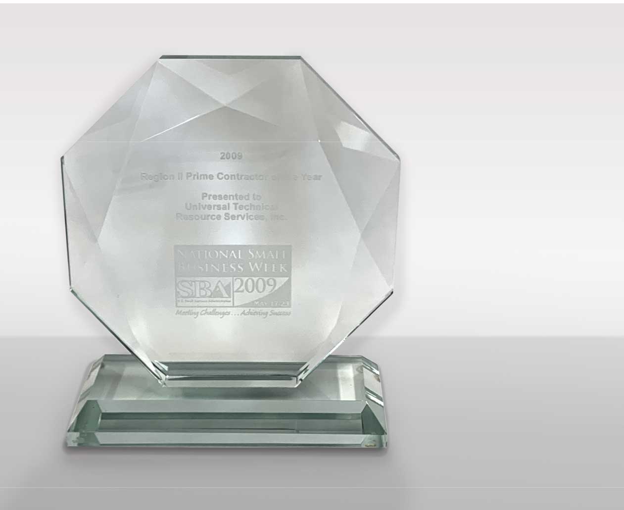 SBA Prime Contractor of the Year award earned in 2009