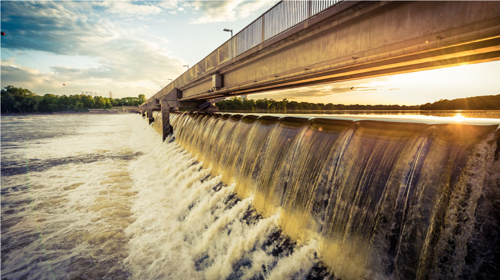 Water spilling from river dam