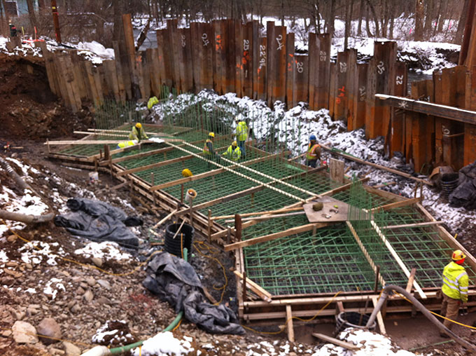 Pouring concrete at the Hamilton Township Bridge